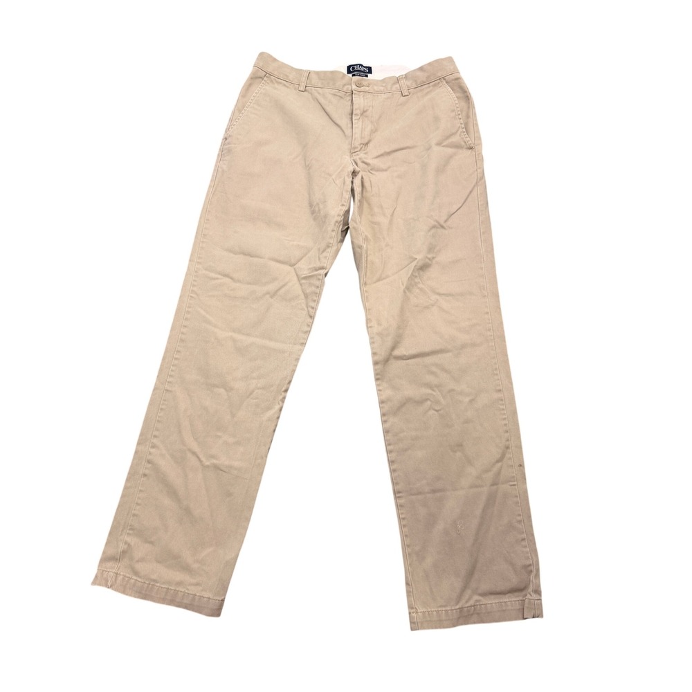 Chaps Mens Khaki Flat Front Pants 100% Cotton Tan Chinos 35x29.5